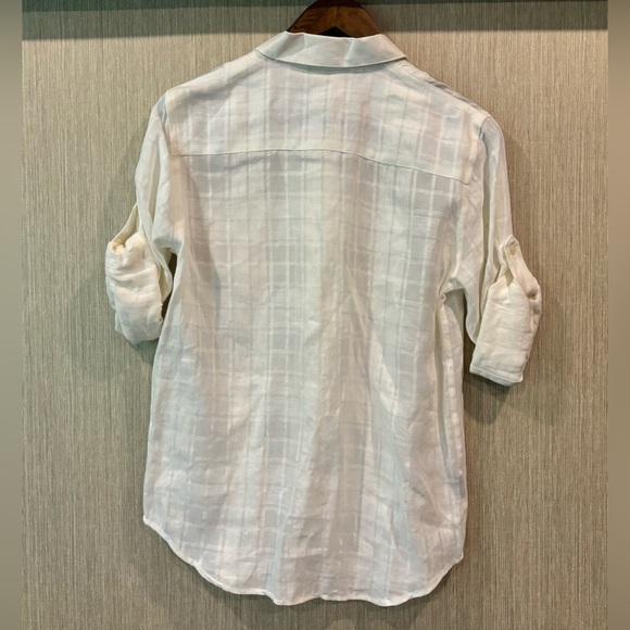 LAUREN Ralph Lauren Linen White Plaid Loose Oversized Fit Button Blouse Size S - Picture 6 of 10
